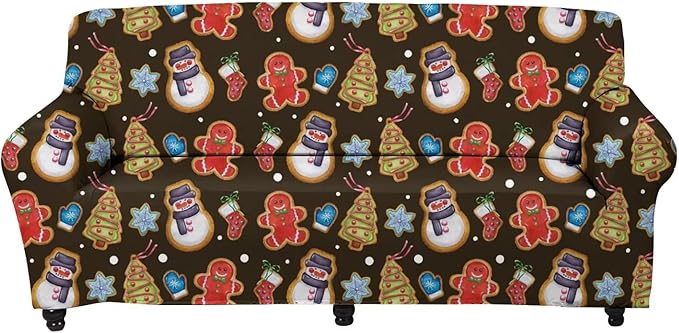 FKELYI Christmas Sofa Slipcover Snowman Gingerbread Man Xmas Tree Print Super Soft Stretch Couch Coat Washable Furniture Protector-XL Christmas-29 FKELYI
