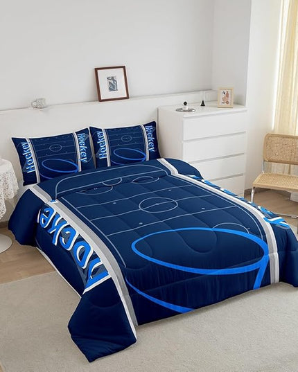 Feelyou Kids Hockey Player Comforter Set Twin Size Ice Hockey Bedding Set for Boys Girls Teens Bedroom Decor Ice Sports Games Comforter Puck Hockey Duvet Set with 1 Pillow Case - LeafyLoom