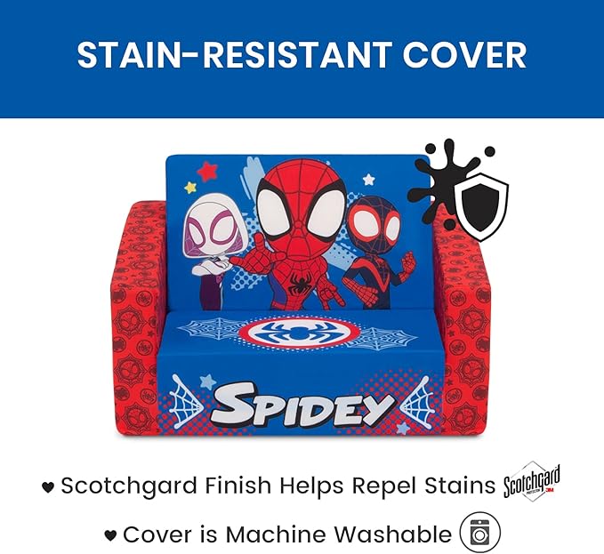 Delta Children Marvel Spidey and His Amazing Friends Cozee Flip-Out Chair - 2-in-1 Convertible Chair to Lounger for Kids - LeafyLoom