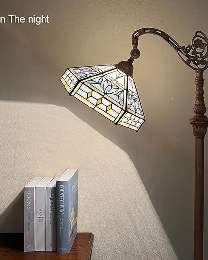 Capulina Tiffany Floor Lamp 62 Inches Tall Mission Hexagon Virgin Style Stained Glass Soft Light Arched Gooseneck Adjustable Angle Reading Floor Lamp for Living Room Bedroom Home Office - LeafyLoom