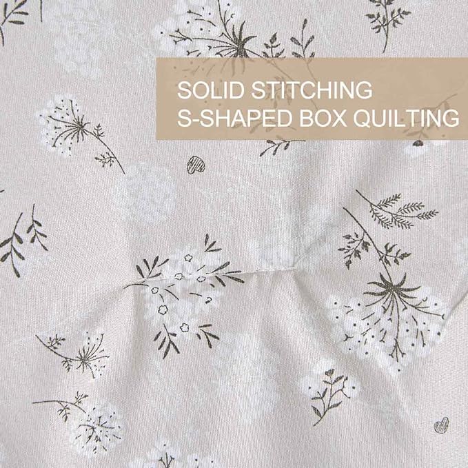 Nanko Beige Floral Comforter Set Queen Size 3 Pcs, Cream Tan Flower Print Pattern Soft Microfiber Down Alternative Duvet Insert, Farmhouse Bedding Sets Bed in a Bag for Women Men, 90 x 90 inch - LeafyLoom