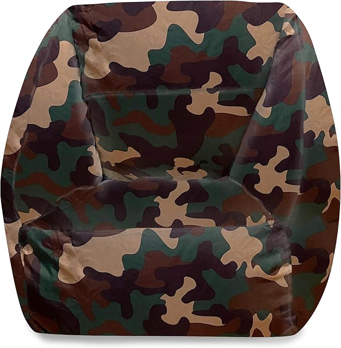 Posh Creations Structured Comfy Bean Bag Chair for Gaming, Reading and Watching TV, Coronado Chair, Nylon - Camo Green - LeafyLoom