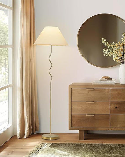 Brightech Squiggle Standing Floor Lamp – Tall Modern Corner Lamp with LED Light Bulb for Bedroom, Living Room, Office – Boho Mid Century Modern Zig Zag Pole Lamp with A-Line Open Shade – Gold/Brass - LeafyLoom