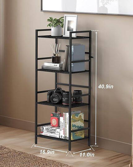 CADUKE Bookshelf with Storage Black Bookcase Shelf Industrial Wooden Bookshelves 4 Tier Office Book Shelf Organizers and Storage Etagere Shelves for Living Room Bedroom - LeafyLoom