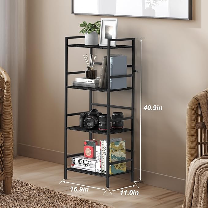 CADUKE Bookshelf with Storage Black Bookcase Shelf Industrial Wooden Bookshelves 4 Tier Office Book Shelf Organizers and Storage Etagere Shelves for Living Room Bedroom - LeafyLoom