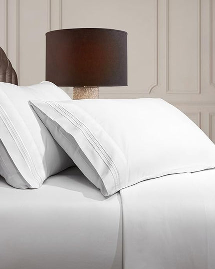 Mellanni King Sheets Set - 4 PC Iconic Collection Bedding Sheets & Pillowcases - Hotel Luxury, Extra Soft, Cooling Bed Sheets - Deep Pocket up to 16 inch (King, White) - LeafyLoom