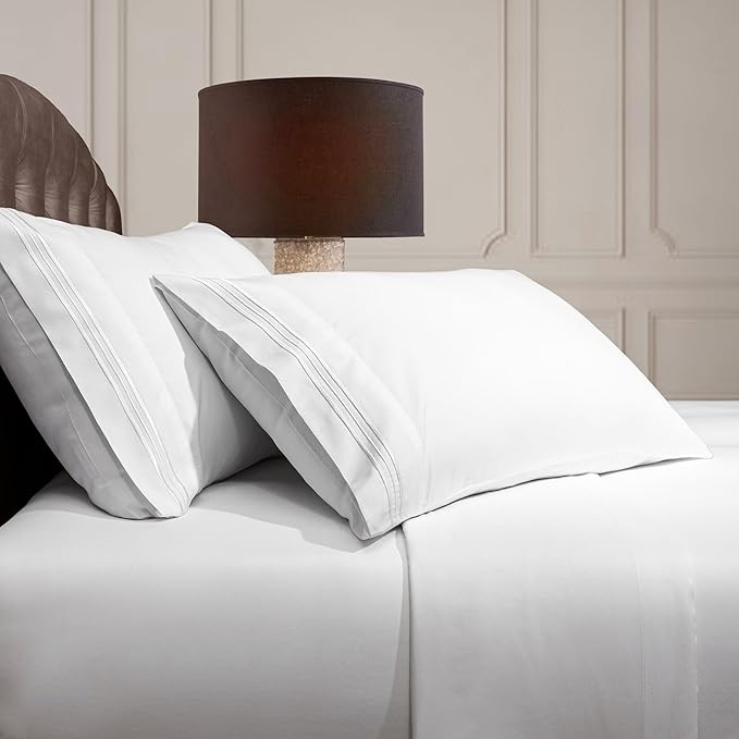 Mellanni King Sheets Set - 4 PC Iconic Collection Bedding Sheets & Pillowcases - Hotel Luxury, Extra Soft, Cooling Bed Sheets - Deep Pocket up to 16 inch (King, White) - LeafyLoom