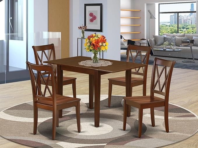 East West Furniture NDCL5-MAH-W Norden 5 Piece Room Set Includes a Rectangle Kitchen Table with Dropleaf and 4 Dining Chairs, 30x48 Inch, Mahogany - LeafyLoom