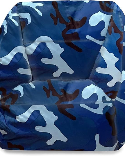Posh Creations Structured Comfy Bean Bag Chair for Gaming, Reading and Watching TV, Coronado Chair, Nylon - Camo Blue and Light Blue - LeafyLoom