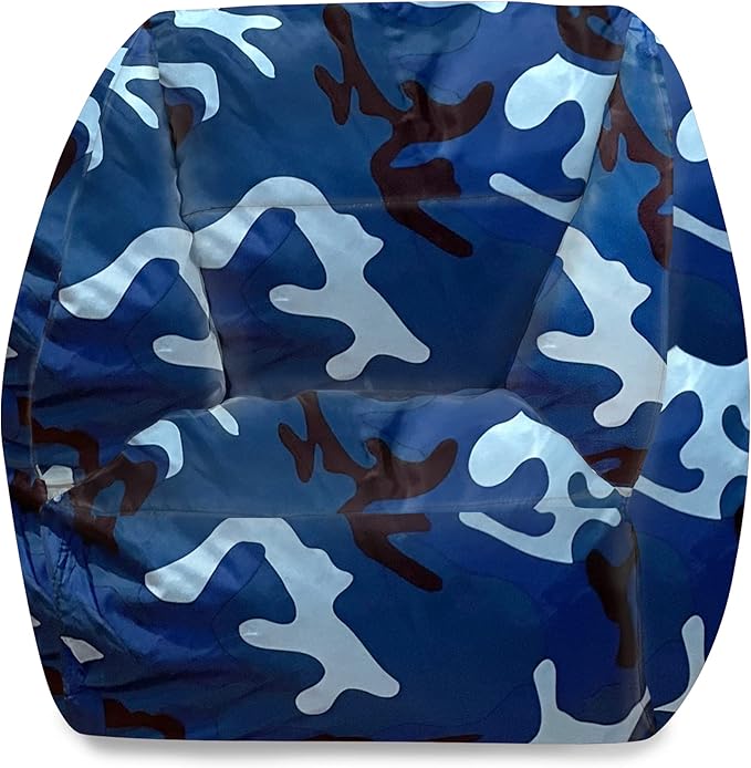 Posh Creations Structured Comfy Bean Bag Chair for Gaming, Reading and Watching TV, Coronado Chair, Nylon - Camo Blue and Light Blue - LeafyLoom