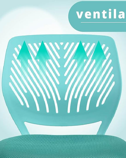 FurnitureR Writing Task Chair 360 Swivel,Low Mid PP Mesh Back Fabric Seat, Height Adjustable, Rolling Castor,W15.7”xD15.2”x H29.5-34.2",Turquoise - LeafyLoom