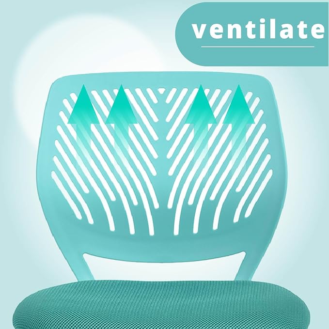 FurnitureR Writing Task Chair 360 Swivel,Low Mid PP Mesh Back Fabric Seat, Height Adjustable, Rolling Castor,W15.7”xD15.2”x H29.5-34.2",Turquoise - LeafyLoom