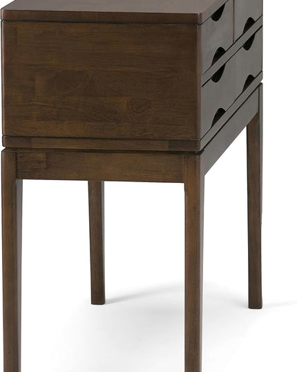 SIMPLIHOME Harper SOLID WOOD 40 inch Wide Mid Century Modern Hallway Console Sofa Entryway Table in Walnut Brown with Storage, 4 Drawers , for the Living Room, Entryway and Bedroom - LeafyLoom