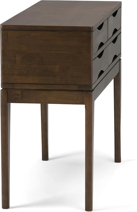 SIMPLIHOME Harper SOLID WOOD 40 inch Wide Mid Century Modern Hallway Console Sofa Entryway Table in Walnut Brown with Storage, 4 Drawers , for the Living Room, Entryway and Bedroom - LeafyLoom