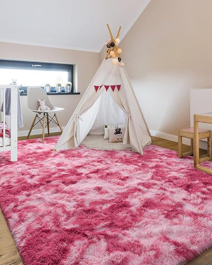 5x8 Large Area Rugs for Living Room, Super Soft Fluffy Modern Bedroom Rug, Tie-Dyed Blush Pink Indoor Shag Fuzzy Carpets for Girls Kids Nursery Room Home Decor - LeafyLoom