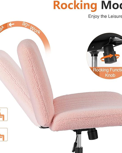 Sweetcrispy Office Chair No Wheels - Armless Desk Chair No Wheels Cross Legged Office Chair Wide Swivel Teddy Fabric Home Office Desk Chairs - LeafyLoom