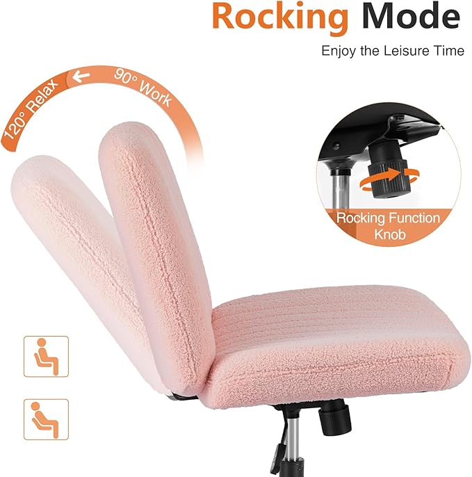Sweetcrispy Office Chair No Wheels - Armless Desk Chair No Wheels Cross Legged Office Chair Wide Swivel Teddy Fabric Home Office Desk Chairs - LeafyLoom