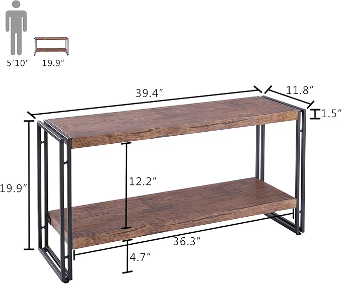 2 Shelf Bookcase Small Display Book Shelf Rustic Industrial, Brown - LeafyLoom