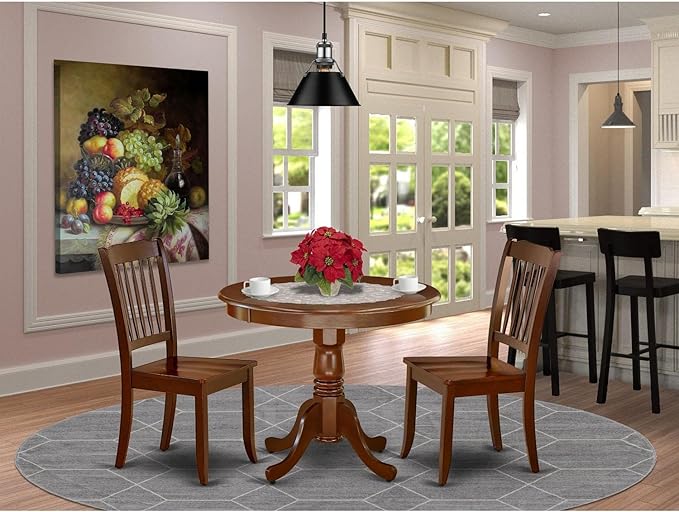 East West Furniture ANDA3-MAH-W Antique 3 Piece Kitchen Set Contains a Round Table with Pedestal and 2 Dining Room Chairs, 36x36 Inch - LeafyLoom