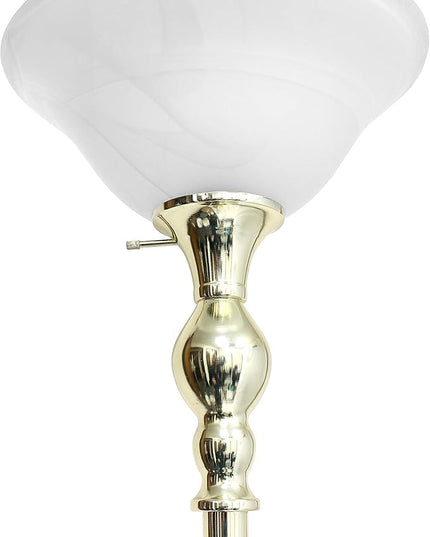 Elegant Designs LF2001-GLD 1 Light Torchiere Marbleized White Glass Shade Floor Lamp, Gold - LeafyLoom