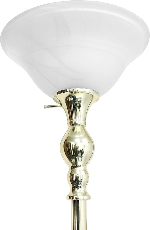 Elegant Designs LF2001-GLD 1 Light Torchiere Marbleized White Glass Shade Floor Lamp, Gold - LeafyLoom