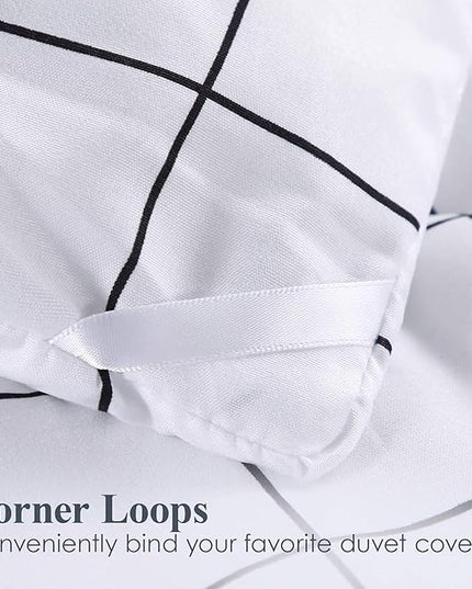 Andency White Grid Comforter Set King Size (104x90 Inch), 3 Pieces(1 Grid Comforter and 2 Pillowcases), Summer Lightweight Microfiber Down Alternative White Comforter with Black Lines - LeafyLoom