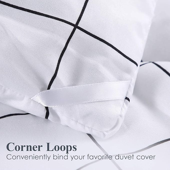 Andency White Grid Comforter Set King Size (104x90 Inch), 3 Pieces(1 Grid Comforter and 2 Pillowcases), Summer Lightweight Microfiber Down Alternative White Comforter with Black Lines - LeafyLoom