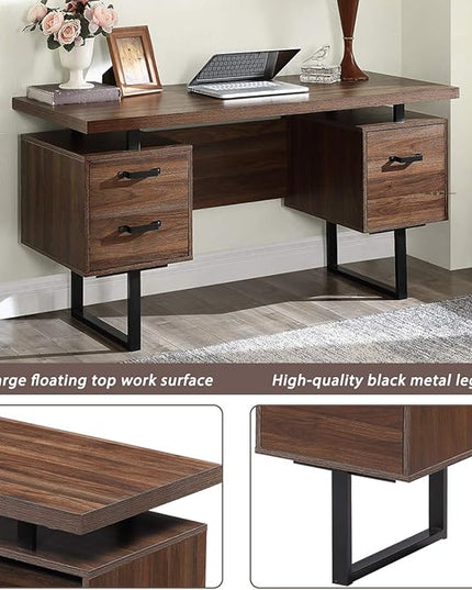 NicBex Laik-DW-00005-DX Desks, 59" W x 23.6" D x 30" H, Brown - LeafyLoom