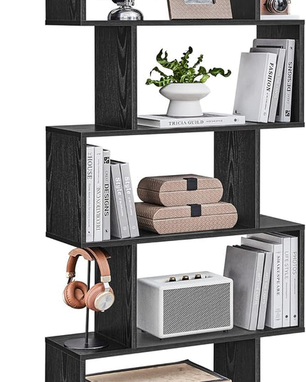 VASAGLE Bookshelf, 5-Tier Bookcase, Tall Display Shelf, Freestanding Storage Shelf, Room Divider, for Home Office, Living room, Bedroom, Study, Ebony Black ULBC062T56 - LeafyLoom
