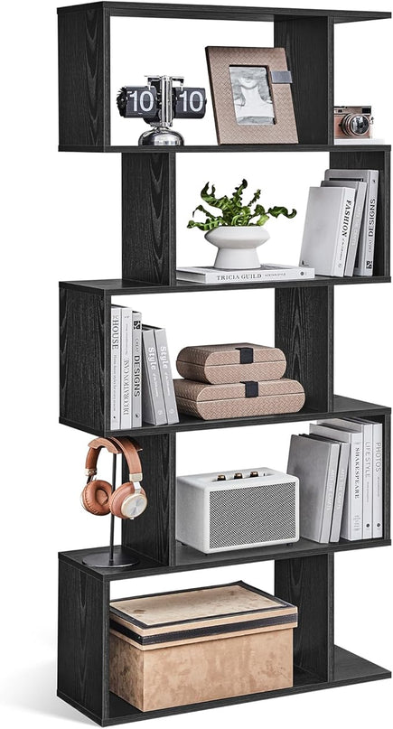 VASAGLE Bookshelf, 5-Tier Bookcase, Tall Display Shelf, Freestanding Storage Shelf, Room Divider, for Home Office, Living room, Bedroom, Study, Ebony Black ULBC062T56 - LeafyLoom