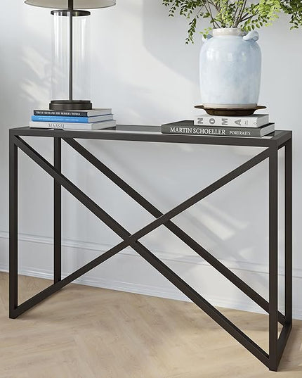 Calix 42'' Wide Rectangular Console Table in Blackened Bronze - LeafyLoom