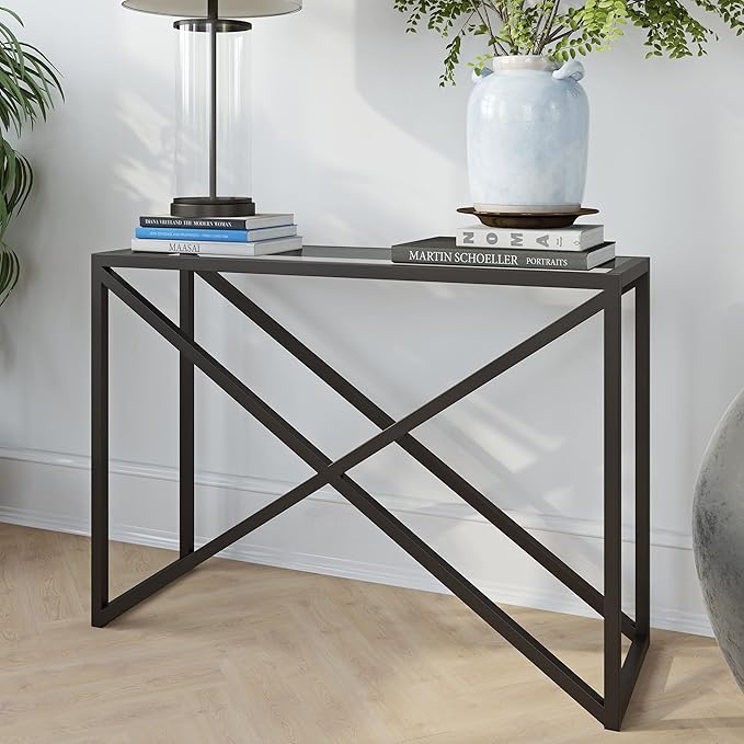 Calix 42'' Wide Rectangular Console Table in Blackened Bronze - LeafyLoom