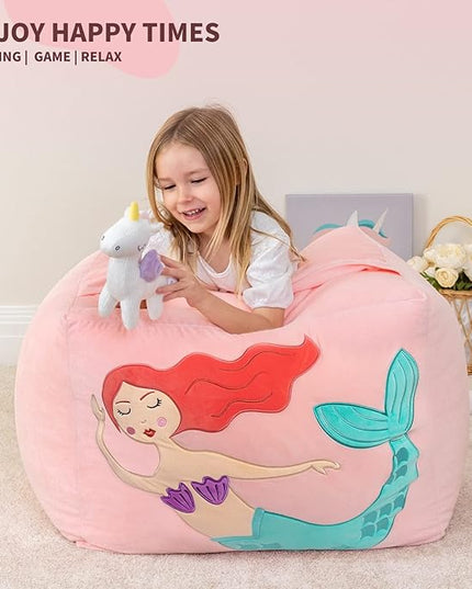 Aubliss Unicorn Stuffed Animal Storage Bean Bag Chair for Kids, Velvet Extra Soft Beanbag Chairs Cover, X-Large Stuffable Zipper Bean Bag for Organizing Plush Toys Girls Bedroom Decor, Pink - LeafyLoom