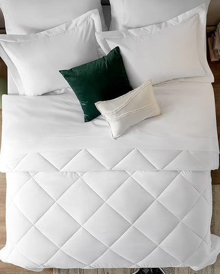 CozyLux Twin Bed in a Bag Comforter Sets with Comforter and Sheets 5-Pieces for Girls and Boys White All Season Bedding Sets with Comforter, Pillow Sham, Flat Sheet, Fitted Sheet and Pillowcase - LeafyLoom