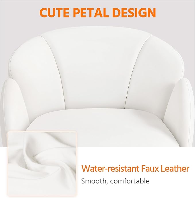 Yaheetech Cute Petal Desk Chair Home Office Swivel Upholstered Leather Makeup Vanity with Armrests for Bedroom Modern Computer Rolling Women White - LeafyLoom