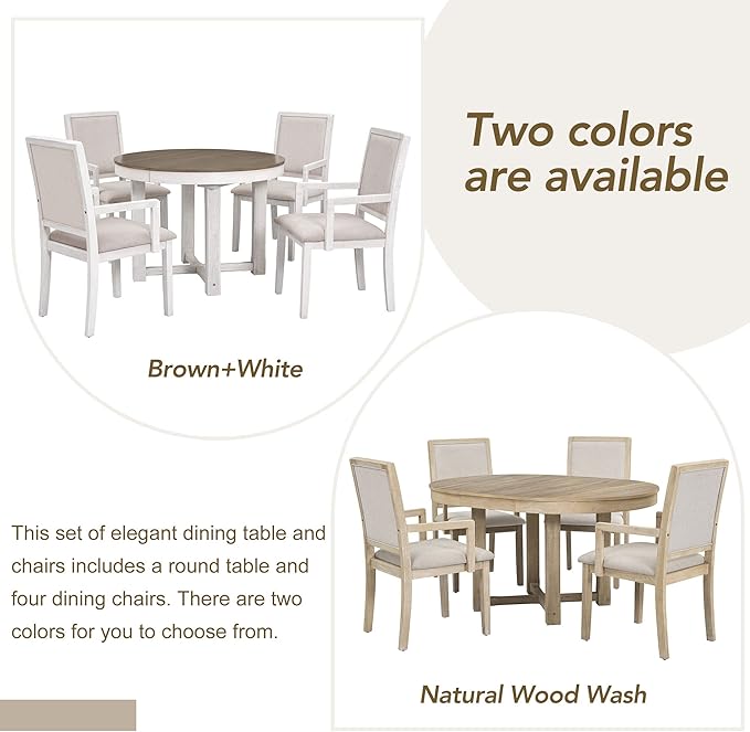 NicBex Kitchen & Dining Room Tables Dining Room Table Set 5-Piece Dining Table Set, Extendable Butterfly Leaf Wood Dining Table and 4 Upholstered Dining Chairs, Brown + White - LeafyLoom