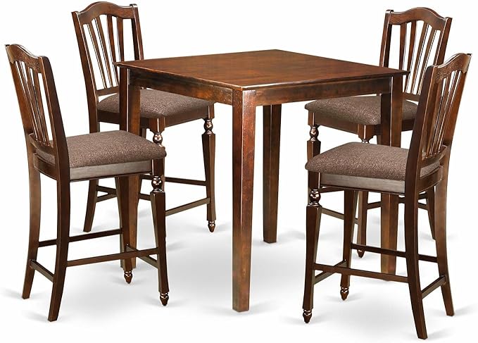 East West Furniture VNCH5-MAH-C Vernon 5 Piece Kitchen Counter Height Set Includes a Square Dining Room Table and 4 Linen Fabric Upholstered Chairs, 36x36 Inch, Mahogany - LeafyLoom
