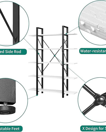 YITAHOME 5 Tier Bookshelf, Freestanding 5 Shelf Bookcases and Bookshelves, Modern Minimalist Furniture Open Display Storage Shelves Books Organizer for Living Room Bedroom Home Office, White - LeafyLoom