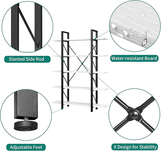 YITAHOME 5 Tier Bookshelf, Freestanding 5 Shelf Bookcases and Bookshelves, Modern Minimalist Furniture Open Display Storage Shelves Books Organizer for Living Room Bedroom Home Office, White - LeafyLoom