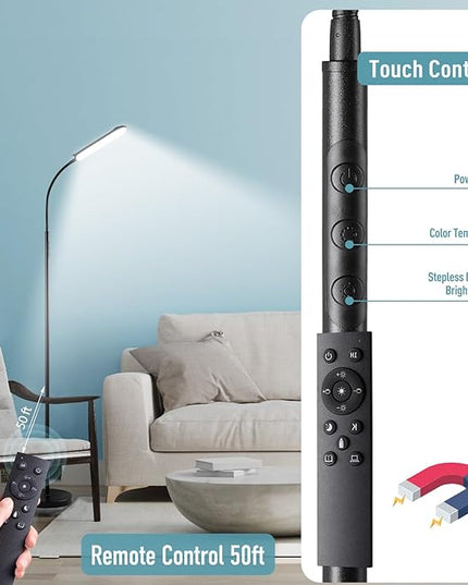 [2024 New] Floor Lamp, 18W 1800LM Super Bright LED Light Lamp with Remote & Works with Smart Plug, Dimmable Timing Eye Caring Reading Light Modern Standing Floor Lamp for Living Room Bedroom Office - LeafyLoom