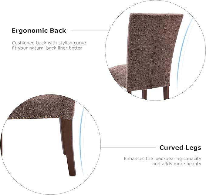 COLAMY Upholstered Parsons Dining Chairs Set of 6, Fabric Dining Room Kitchen Side Chair with Nailhead Trim and Wood Legs - Brown - LeafyLoom