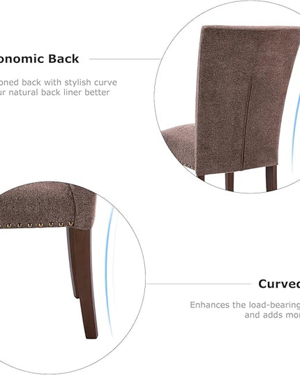 COLAMY Upholstered Parsons Dining Chairs Set of 4, Fabric Dining Room Kitchen Side Chair with Nailhead Trim and Wood Legs - Brown - LeafyLoom
