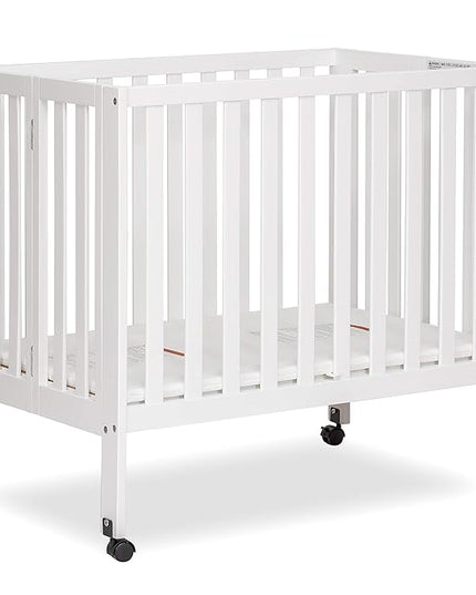 Jett Non-Full Size Folding Convertible Crib, Lightweight Portable Crib, Three Adjustable Mattress Height Settings, Easy to Fold Travel Crib, 1.5” Mattress Pad Included - LeafyLoom