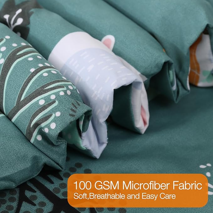 JSD Green Animal Forest Kids Comforter Set, 3 Pieces Full Microfiber Comforter with Pillow Shams, Soft Comfortable Machine Washable - LeafyLoom