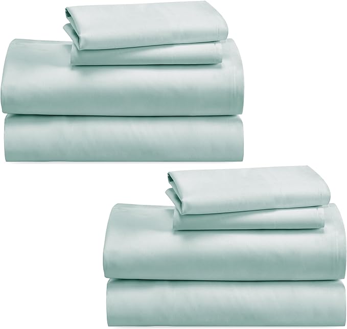 California Design Den 100% Cotton 2-Pack Sheets Set for Queen Size Bed, Soft & Durable Cotton Sheets Deep Pocket, Queen Sheet Set with Sateen Weave, Cooling Sheets (Seafoam) - LeafyLoom