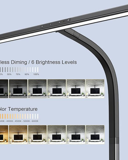 EppieBasic LED Desk Lamp,Architect Clamp Desk Lamps for Home Office,24W Brightest Led Workbench Office Lighting-6 Color Modes and Stepless Dimming Modern Desk Lamp for Monitor Studio Reading - LeafyLoom