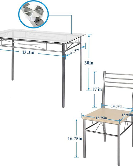 VECELO Kitchen Dining Table Sets for 4, 5 Piece Small Dinette with Chairs, Burnished Silver - LeafyLoom