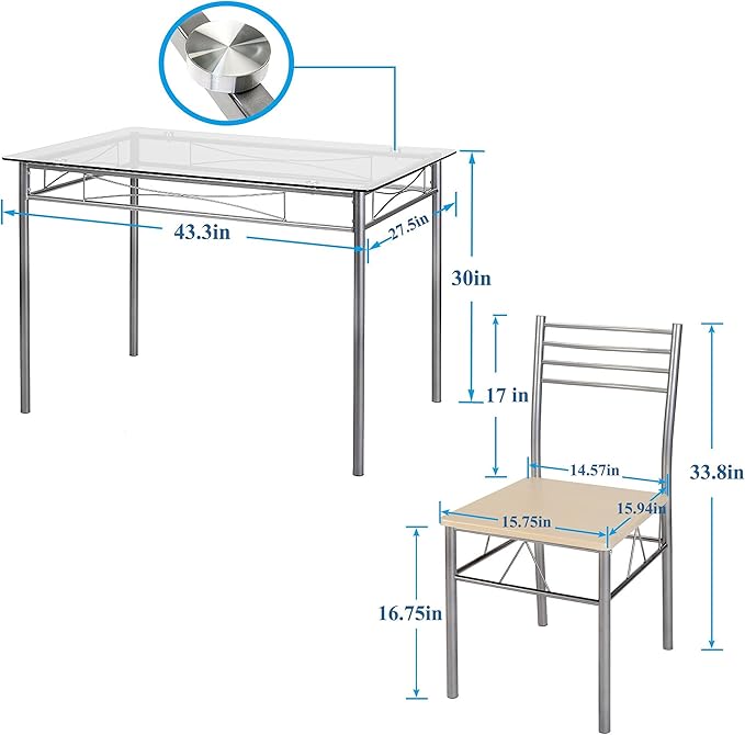 VECELO Kitchen Dining Table Sets for 4, 5 Piece Small Dinette with Chairs, Burnished Silver - LeafyLoom