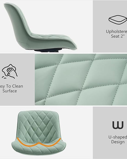 YOUNUOKE Office Chair Armless Leather Desk Chair with Wheels Thick Upholstery Computer Chair Small Cute Home Office Chair Swivel Rolling Task Chairs, Mint Green - LeafyLoom