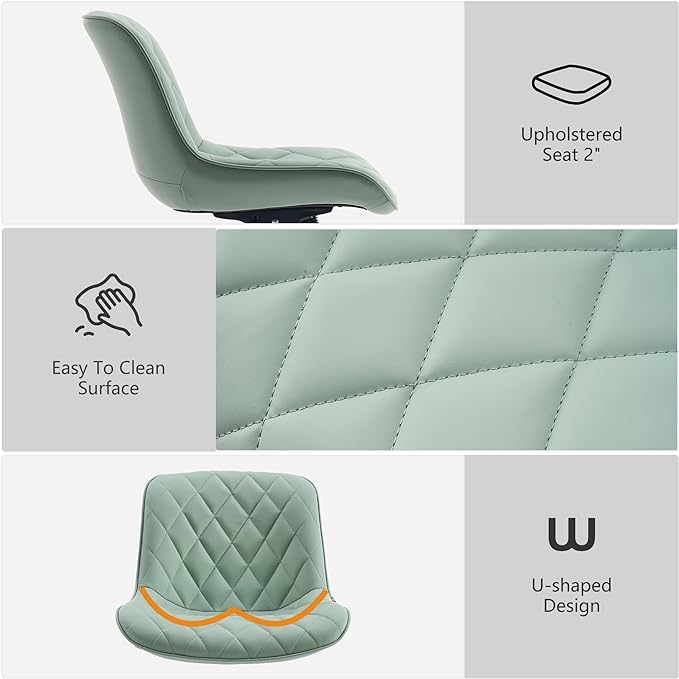 YOUNUOKE Office Chair Armless Leather Desk Chair with Wheels Thick Upholstery Computer Chair Small Cute Home Office Chair Swivel Rolling Task Chairs, Mint Green - LeafyLoom